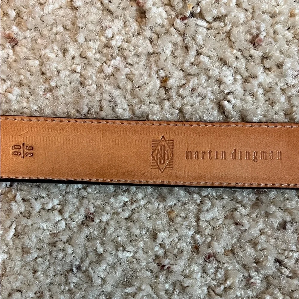 Martin Dingman Men’s Alligator Grain Black Leather Belt with Gold Buckle
